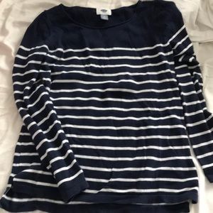 White and navy Striped old navy sweater